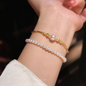 MISS HELEN菠萝珠珍珠手链女天然珍珠轻奢气质手饰叠戴S925银手镯