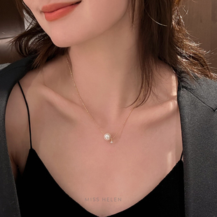 MISS HELEN单颗珍珠路路通项链女锆石立方氧化锆S925银原创通勤夏
