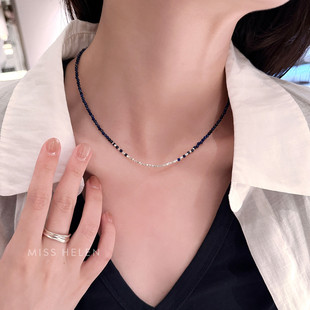 MISS HELEN「青金石碎银子」S925银项链女精致锁骨链叠戴生日礼物