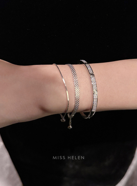 Miss Helen蕾丝坦克手链+蛇骨泡泡链」S925银手链女气质简约百搭