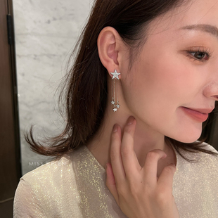 MISS HELEN星星流苏」耳钉蚊香盘耳夹女微镶锆石耳饰耳环银针耳钉