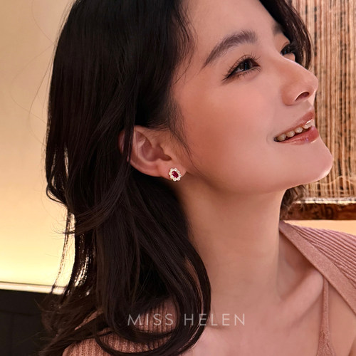 MISS HELEN塞纳红 耳钉女耳夹简约小众复古设计高级感生日礼物