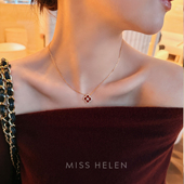MISS HELEN 芒星四叶草红玛瑙S925银项链跨年锁骨幸运星简约气质