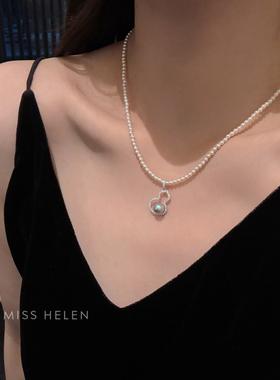 MISS HELEN葫芦+珍珠」S925银项链女小米珠珍珠锁骨链精致通勤夏