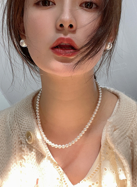 fever同款轻奢小众设计感珍珠项链锁骨链通勤简约原创毛衣链简约