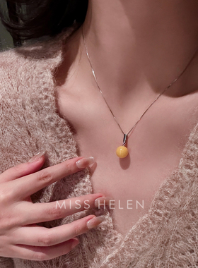 MISS HELEN素暖 S925银项链女天然蜜蜡简约通勤简约高级生日礼物