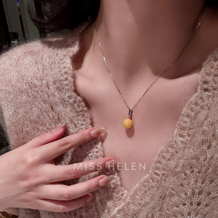 MISS S925银项链女天然蜜蜡简约通勤简约高级生日礼物 HELEN素暖