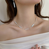 MISS HELEN 流白小银条牙签珍珠碎银子项链女长条巴洛克锁骨链
