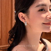 通勤百搭轻奢 天然水珍珠耳钉双排耳夹女经典 MISS HELEN浪花蓝