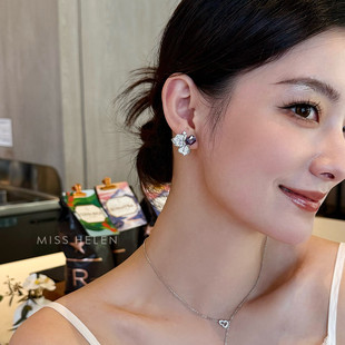 MISS HELEN紫蝶」耳钉耳夹女微镶锆石蚊香盘耳饰小众气质通勤耳饰