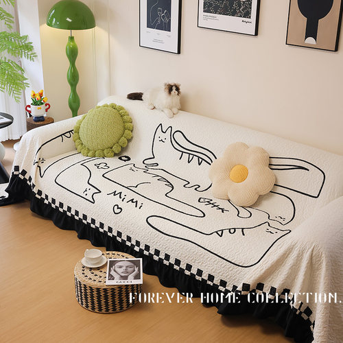 ins风北欧卡通高级感沙发盖布巾