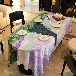 高端复古长方形餐桌茶几台盖布 梵高油画桌布防水防油防烫免洗欧式