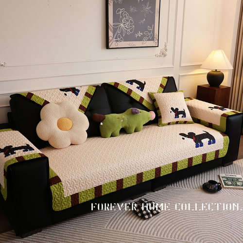 简约中古风可机洗卡通防滑沙发垫