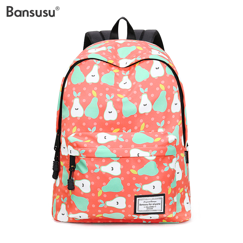 Bansusu.水果印花双肩包女韩版初中生书包女大学生电脑背包旅行包