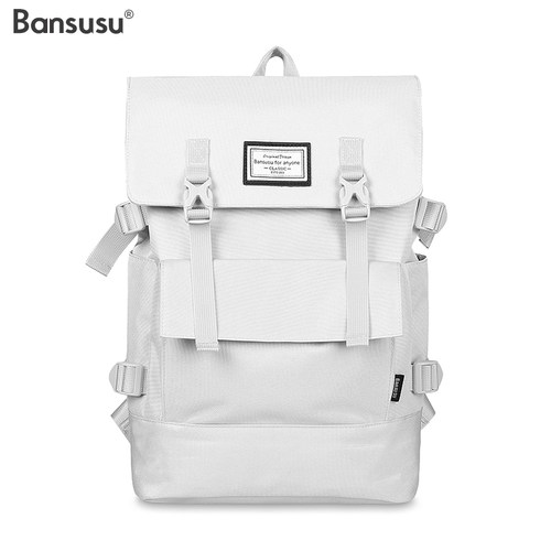 Bansusu.纯色中性双肩包男女生通勤书包旅行包大容量减压电脑背包