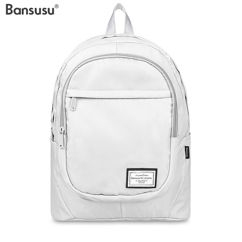 Bansusu.纯色时尚设计感书包休闲双肩包女高中生大容量电脑背包男