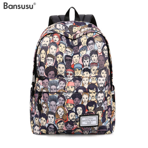 Bansusu.中性初中生书包女大学生设计感小众印花双肩背包男女