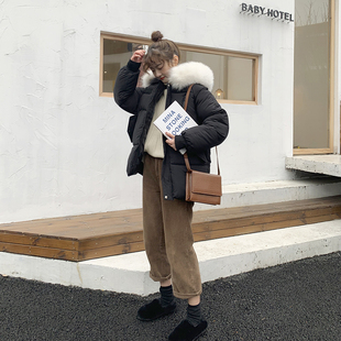 大毛领棉服女宽松学生棉袄中长款 韩版 棉衣面包服外套 新款 2025冬季