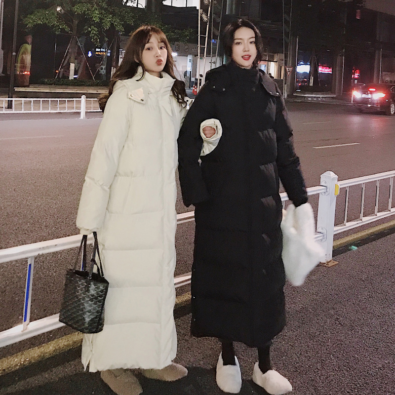连帽长款过膝棉衣女宽松羽绒棉服