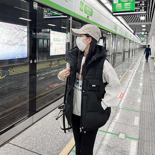 羽绒棉坎肩宽松连帽大码背心马夹