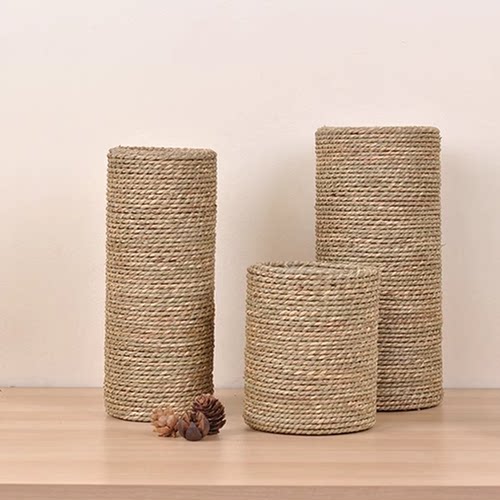 手工田园风家用客厅桌面草编花瓶