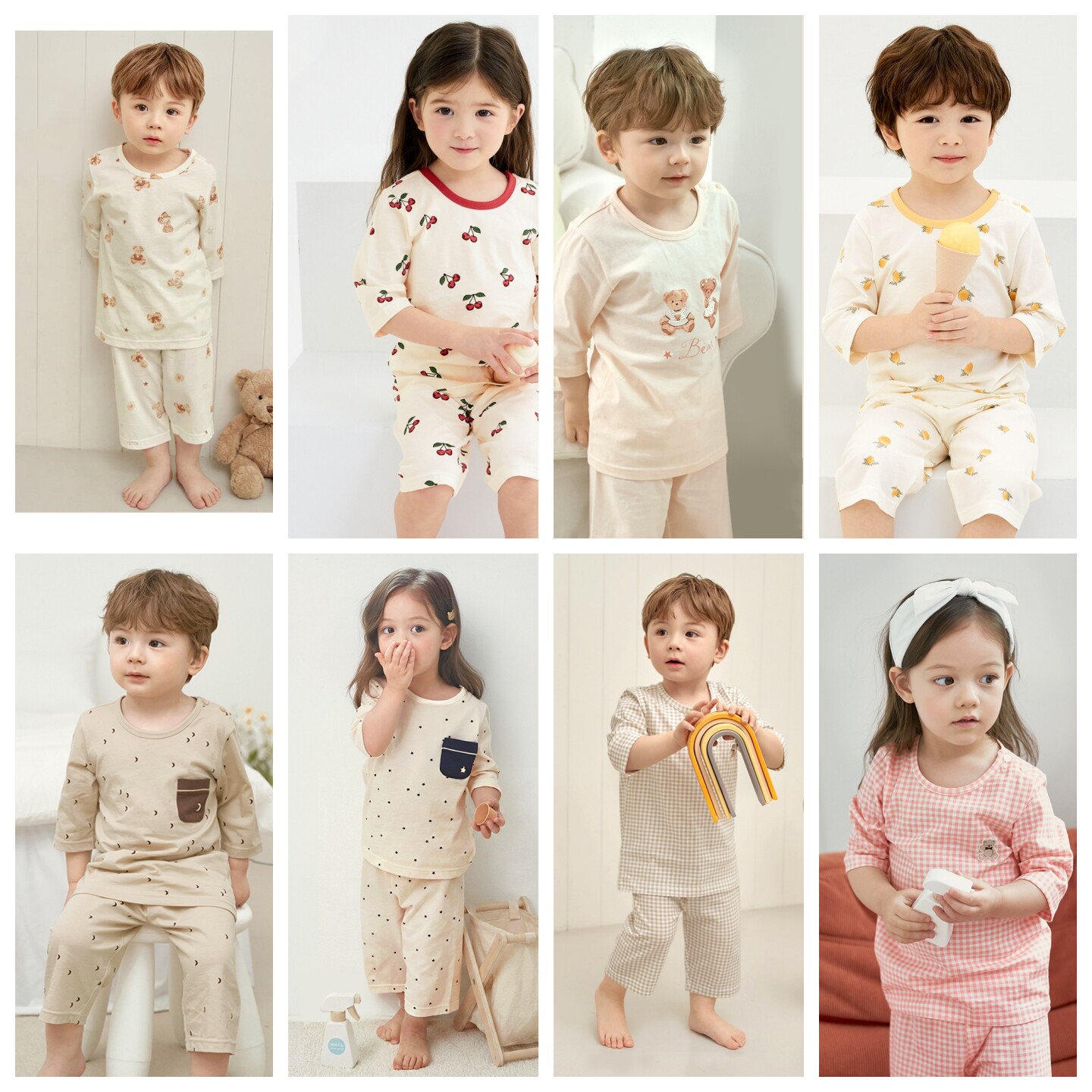 UniFriend韩国儿童睡衣夏男女童家居服套装纯棉A类宝宝半袖空调服