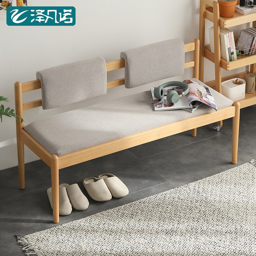 实木软包椅原木风餐厅长条凳