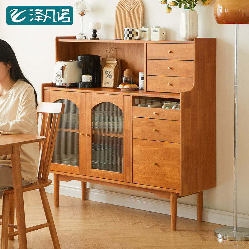 实木餐边柜客厅收纳柜餐厅储物柜酒柜小户型茶水柜置物柜玻璃边柜