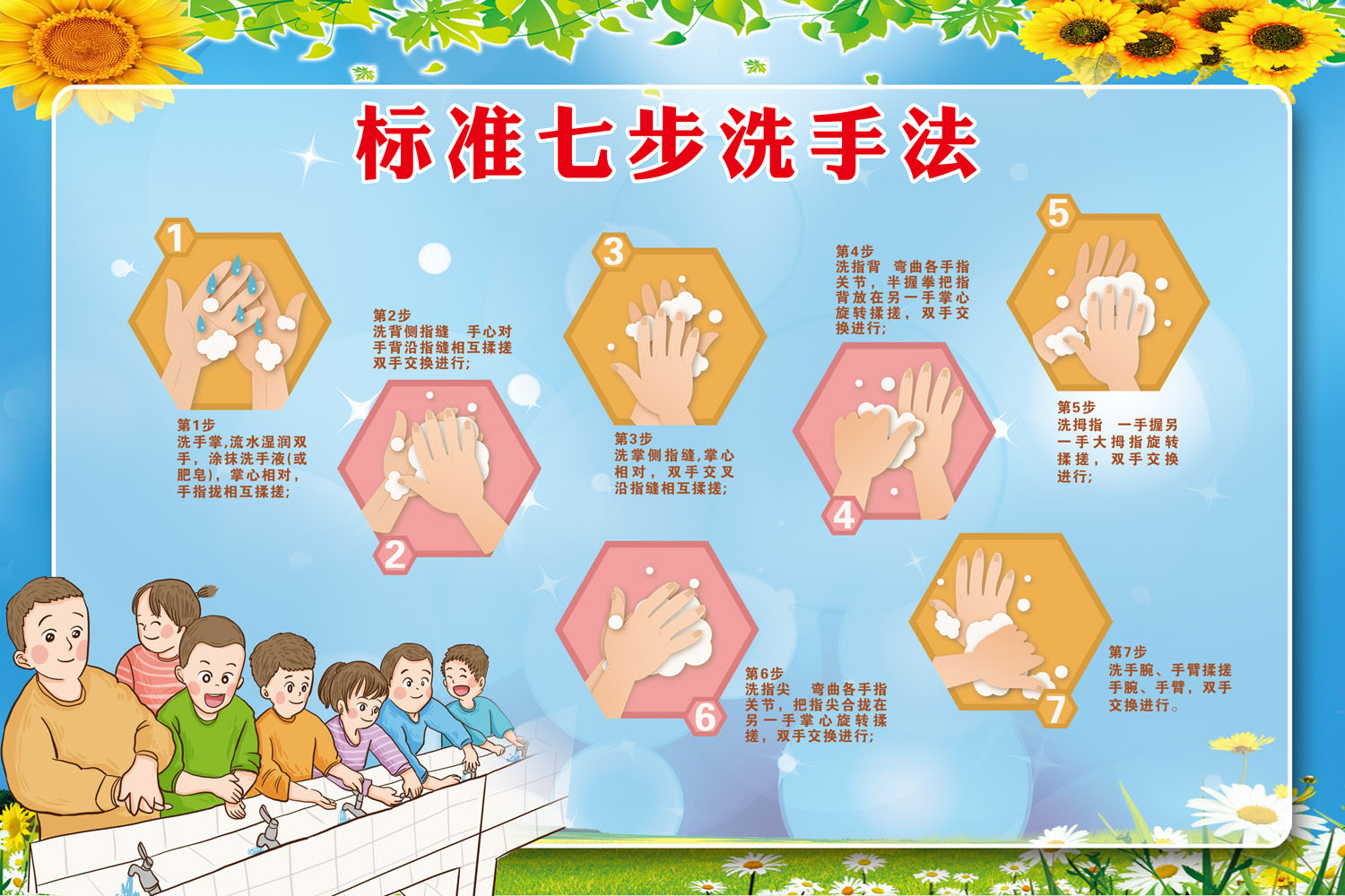 m769中小学生学园幼儿园宝宝七步洗手法419海报印制展板写真喷绘