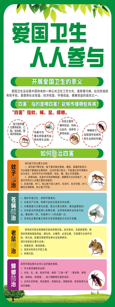 m769爱国卫生月人人参与除四害病媒滋生宣传墙贴1348海报印制展板