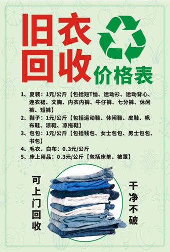 M769旧衣服回收分类介绍品种业务价格表2426海报定制印制展板贴纸