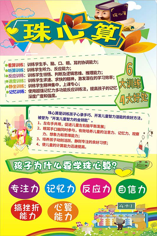 m771珠心算6大训练4大好处宣传挂贴图海报印制喷绘写真kt展板1113