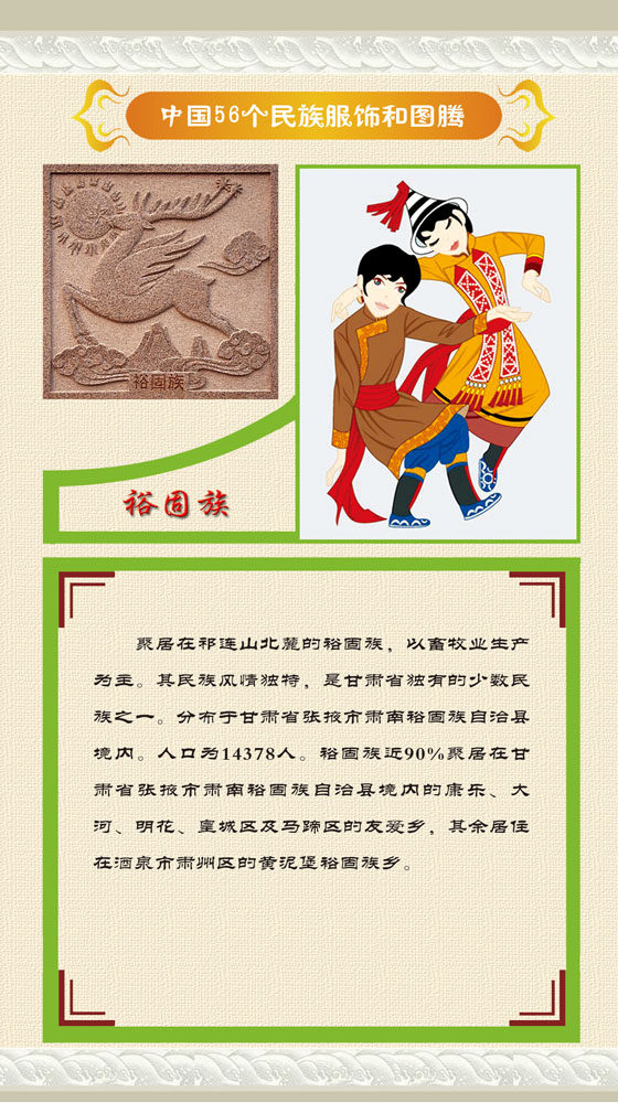 762海报印制展板写真832中国56个少数民族服饰图腾简介之2裕固族