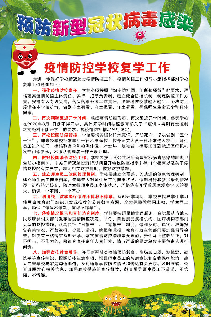疫情防控学校复学工作管理制度预防冠状病毒校园宣传海报印制6-1