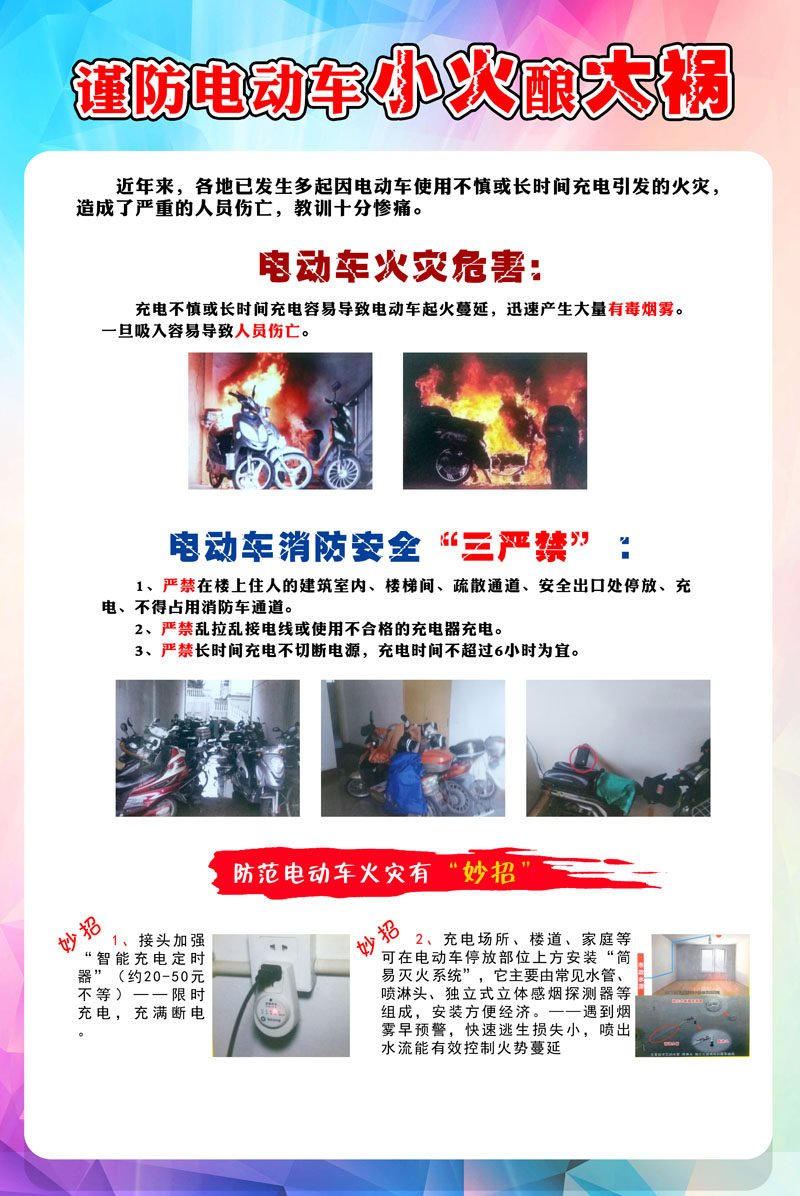 m769小区物业电动车充电防火消防安全火灾危害图50海报印制喷绘