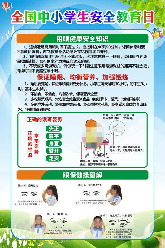 m769全国中小学生安全教育日用眼保健康操墙挂贴图纸海报印制2474