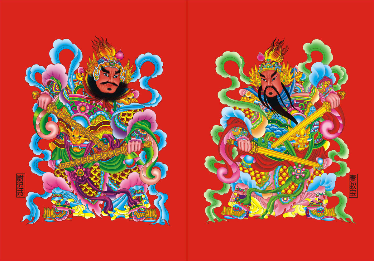 764海报印制展板写真贴纸素材2081春节新年喜庆门神年画贴画