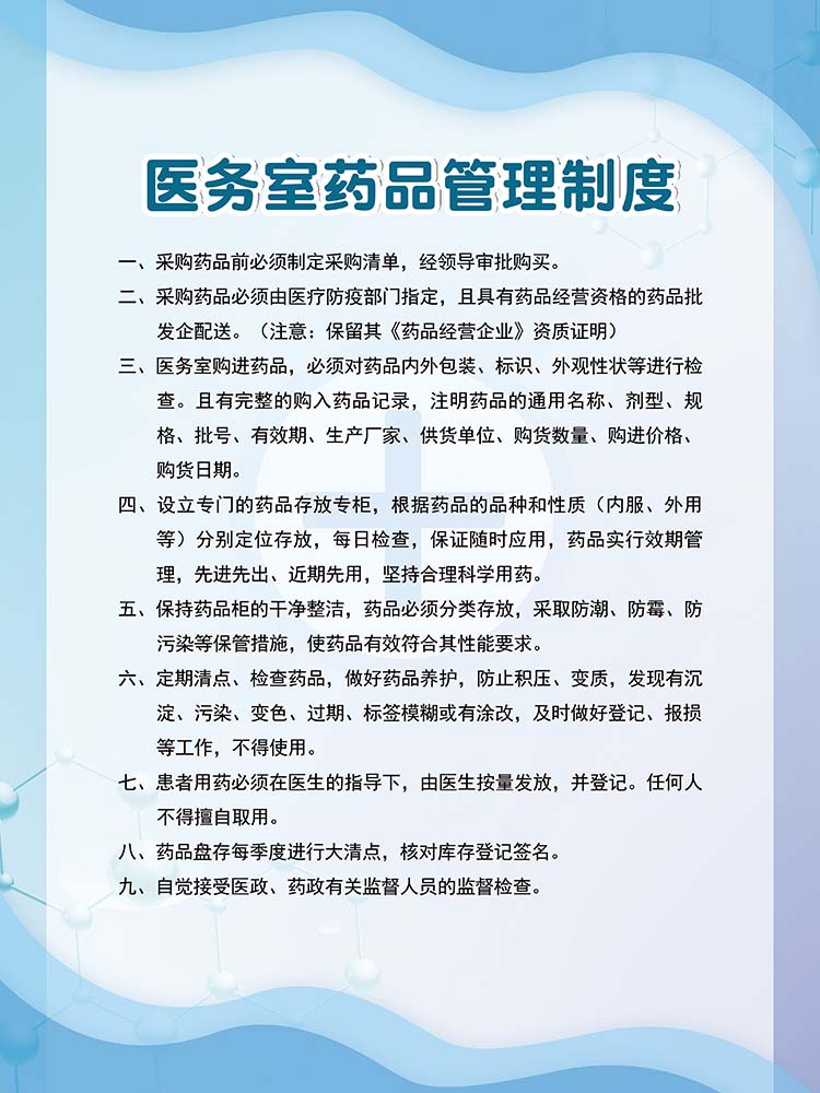m768学校医院医务室药品管理上墙检查制度2609贴画展板海报印制