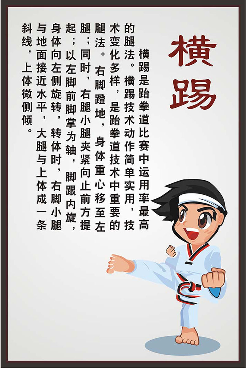 m769跆拳道横踢招式图解培训中心装饰墙贴挂图1354kt展板海报印制