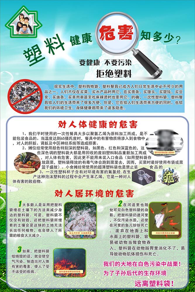 m768塑料健康危害社区街道禁塑限塑宣传贴画1936喷绘展板海报印制