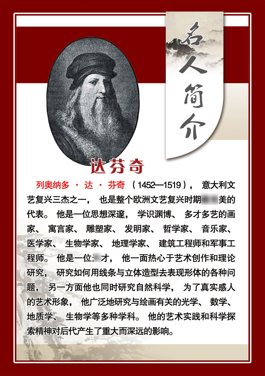 617海报印制海报展板素材631校园文化达芬奇名人简介