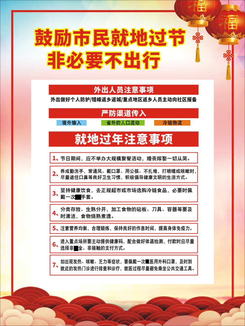 m769鼓励市民当地就地过年注意事项春节疫情防控528海报定制展板