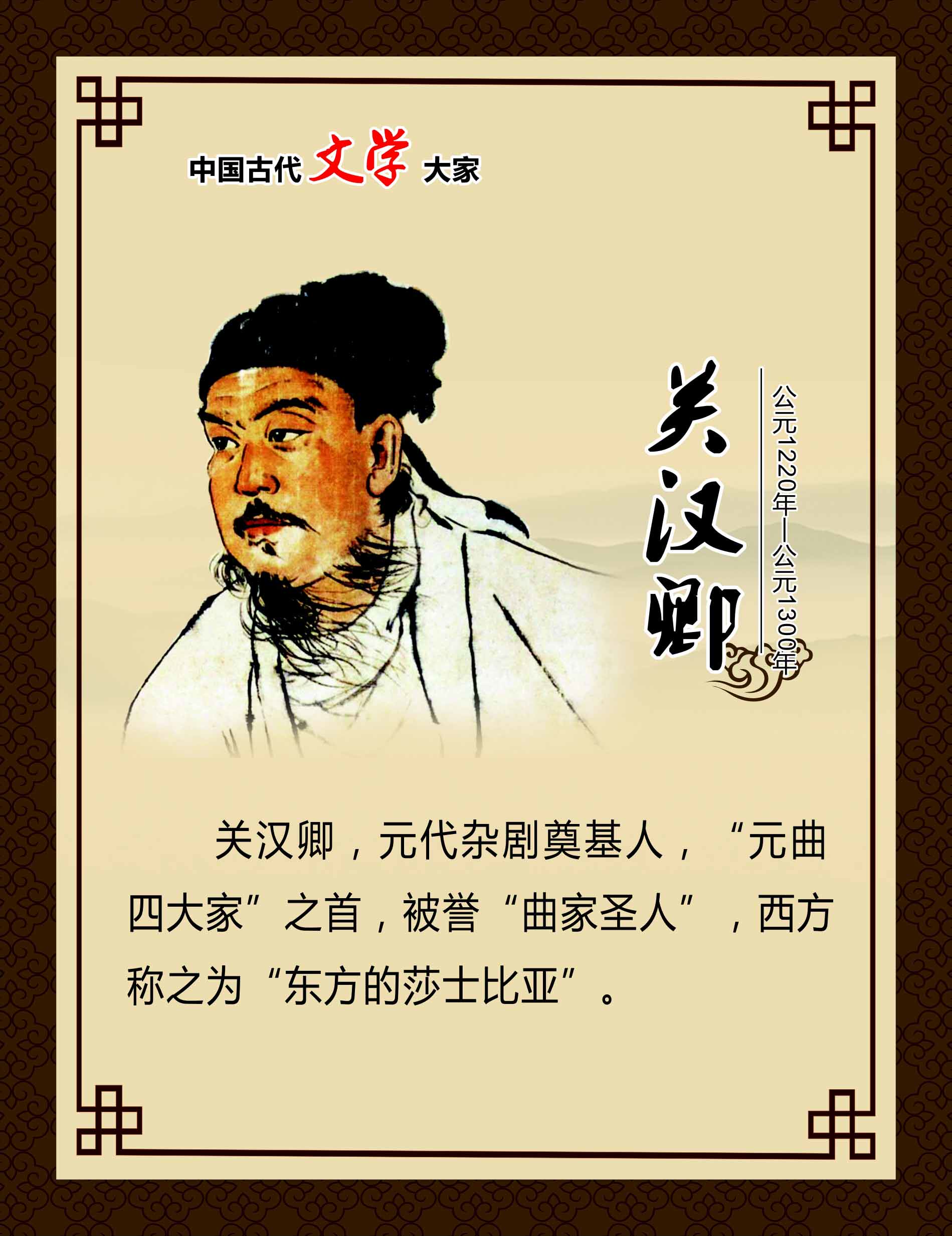 762海报印制展板写真喷绘193学校文化古代文学家名人简介关汉卿7