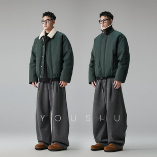 立领白鸭绒羽绒服男短款2025宽松羊羔领外套加厚面包服冬季新款潮