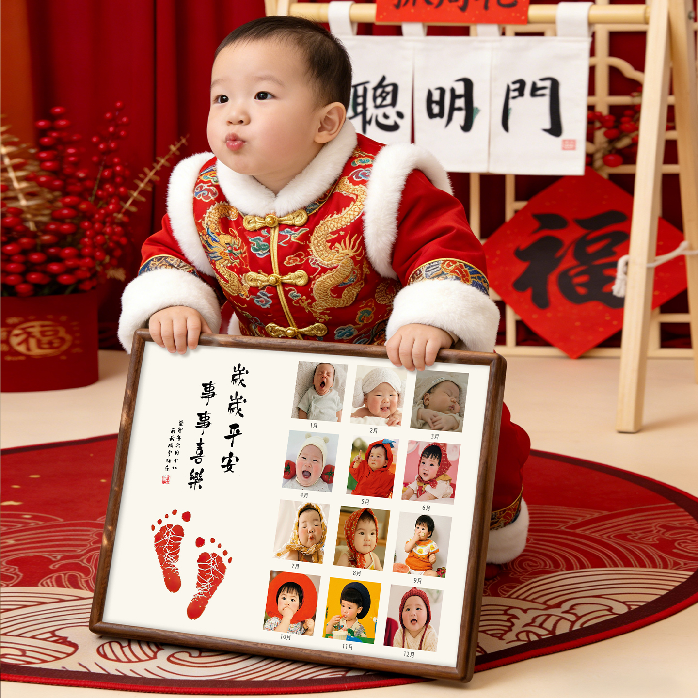 周岁足印相框新生儿百天留念相框