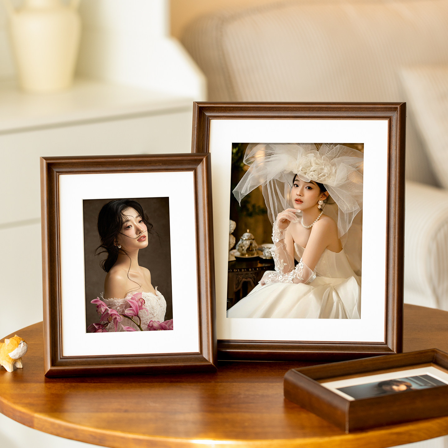 海马体写真高级感实木胡桃色相框