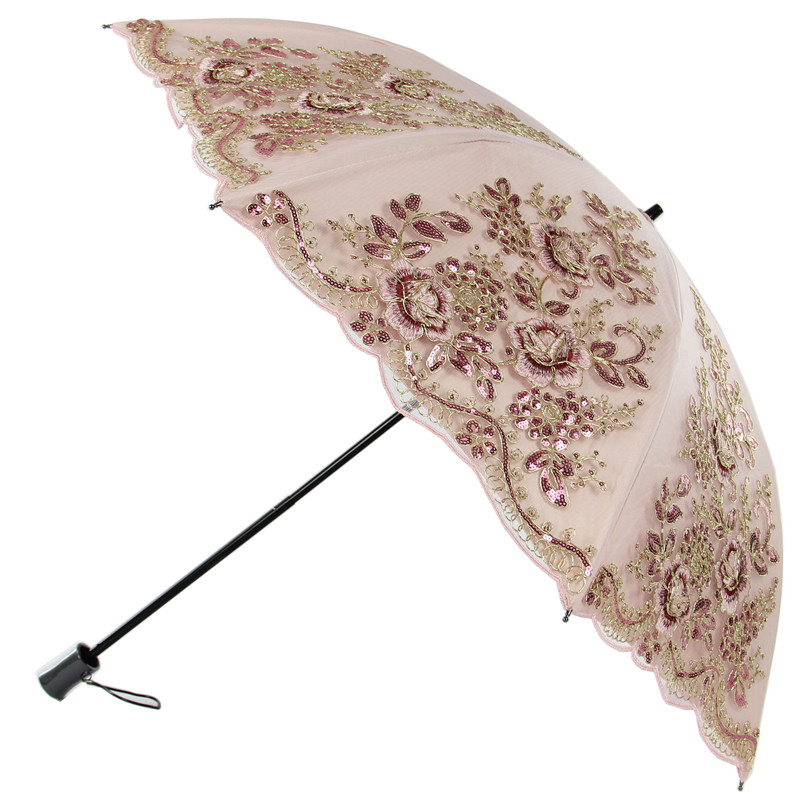好梦太阳伞防晒防紫外线晴雨伞黑胶双层遮阳伞蕾丝刺绣公主伞8259