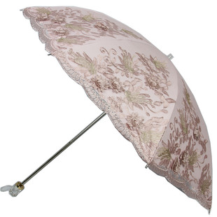 亿兰太阳伞防晒防紫外线晴雨伞黑胶双层遮阳伞蕾丝刺绣公主伞2508