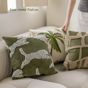 清新牛油果色绿色绣花灰绿橄榄绿抱枕靠垫ins风家居样板房奶油风