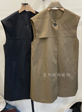 欧洲站2025秋季新款百搭圆领净版单排扣腰带无袖马甲外套06041